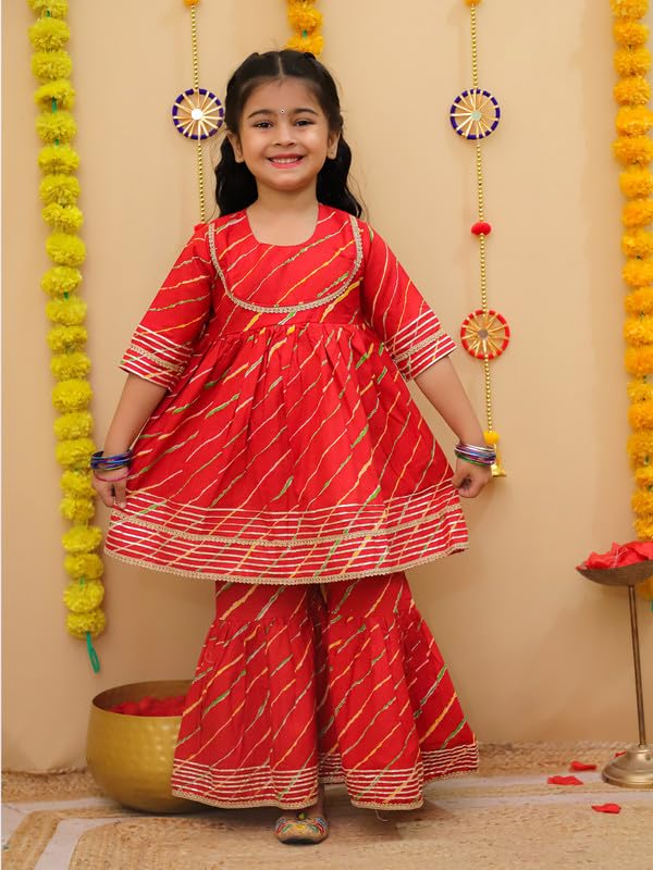 Image of LITTLE GINNIE Girls Kurta Sharara Set | Traditional Ethnic Wear for Kids