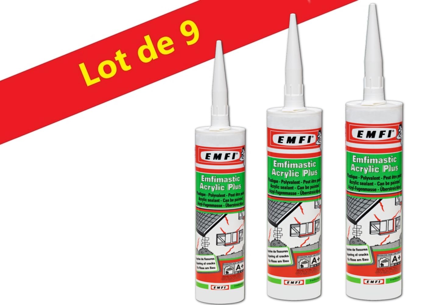 Acryl-Dichtstoff, weiß, weich, speziell für Risse, Sockelleistendichtungen, innen und außen, kann bemalt werden, französische Herstellung für MadeInNature (EMFIMASTIC Acryl Plus, 9 Stück)