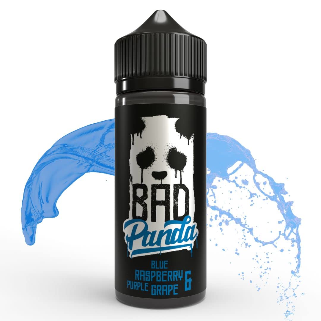 Blue Raspberry & Purple Grape 100ml Vape Liquid - 70VG/30PG Vape Juice | 0mg with No Nicotine | Premium Flavoured Juice | 120ml Bottle Shortfilled with 100ml e-liqud | by Bad Panda