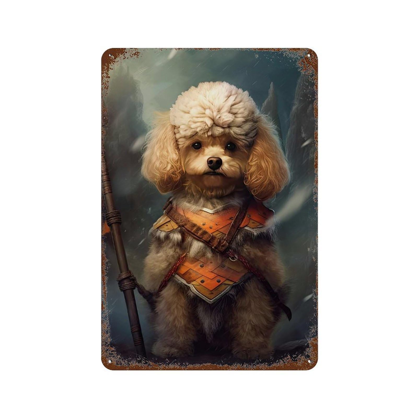 Toy Poodle Viking Rustic Tin Plaque 11.8"x7.9", Rustic Home Decor for Office, Studio And Wall Decor
