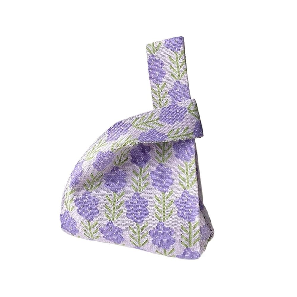 Dziane torebki Torba na nadgarstek, damska torebka z dzianiny paskiem kwiatowy nadruk wielokolorowy 20x35cm(Purple)