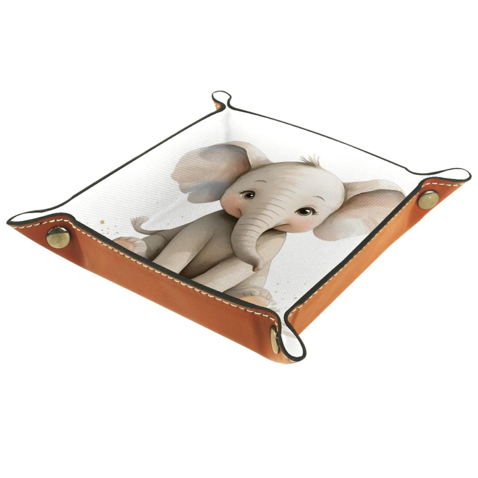 VAPOKF Cute Elephant Portable Dice Rolling Tray, Microfiber Leather Dice Holder Game Box for D&D, RPG, Table Games or Desktop Phone Key Storage, 20.5 × 20.5 cm