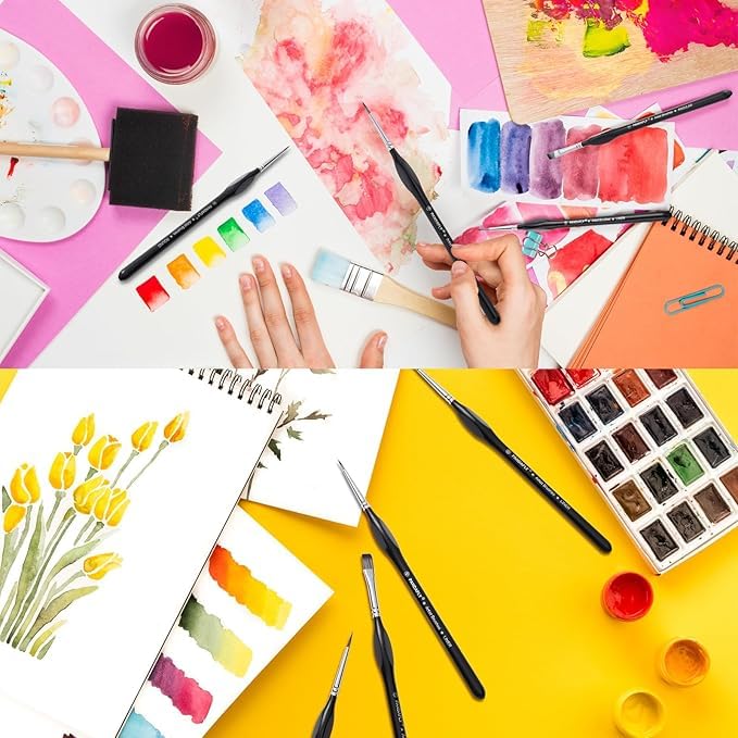 Image of Miniature Paint Brushes,Fine Detail Paint Brushes with Ergonomics Triangle Grip Handles Fine Tip for Crafts Acrylic Watercolor Oil Face Paint by Number