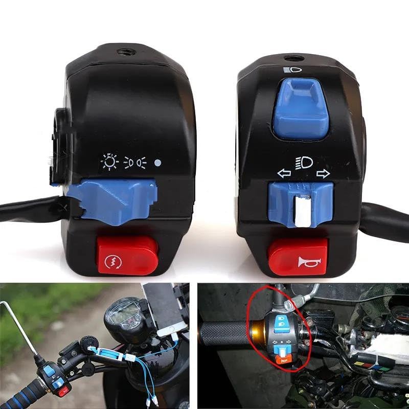 Motorfietsstuurschakelaar voor koplamp, knipperlicht, claxon, hoogwaardige kwaliteit, eenvoudige installatie, universele pasvorm, stuur 22 mm