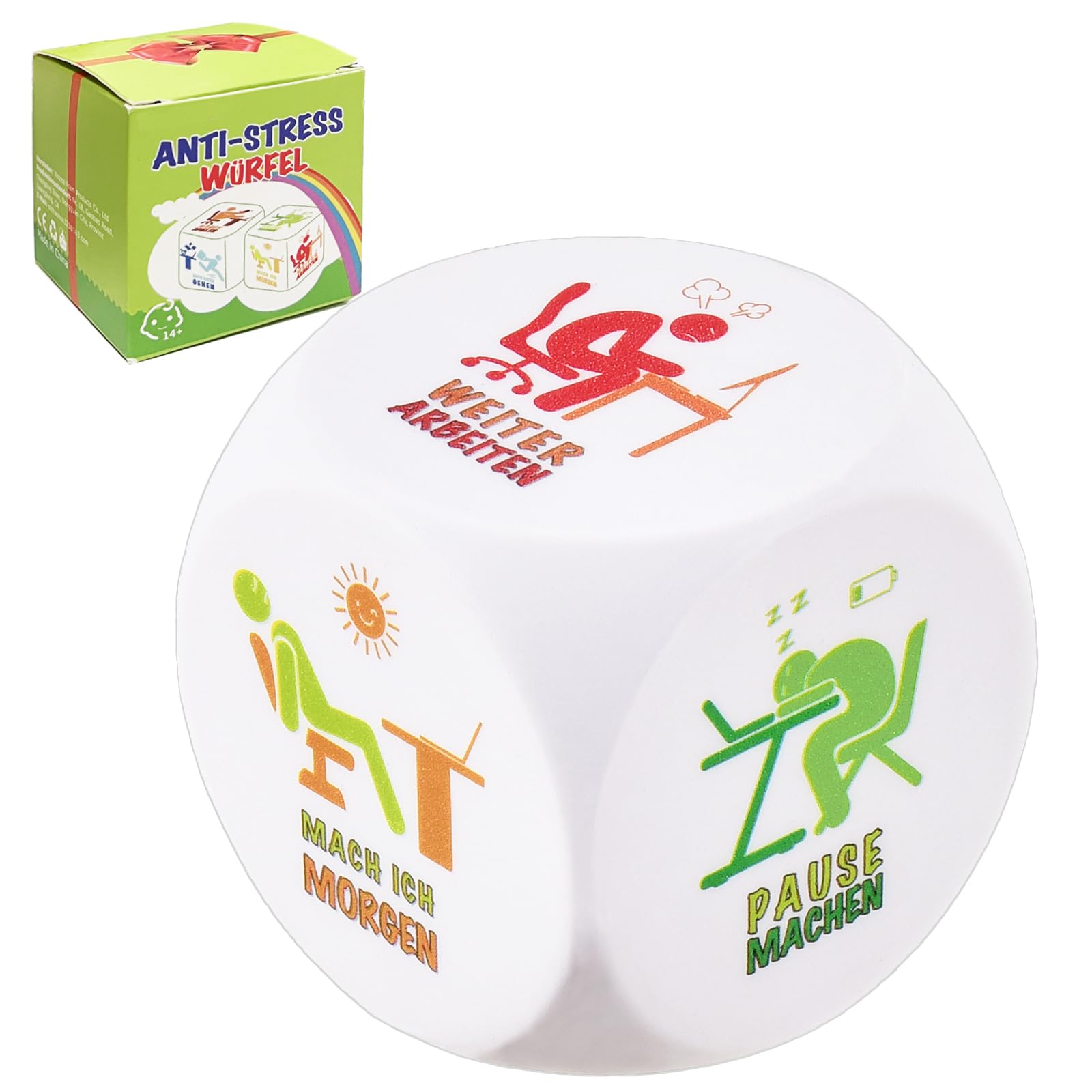 MACH MAL PAUSE® Cubo antistress - Il cubo colorato con 6 divertenti azioni per alleviare lo stress, ideale per colleghi, studenti, amici e giocattolo da ufficio per dipendenti senza nervi