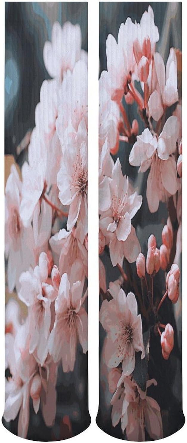 Pink White Flowers Knee High Socks Cozy Knee High Socks Soft Mid-Length Sock for All Seasons Daily Wear Adult