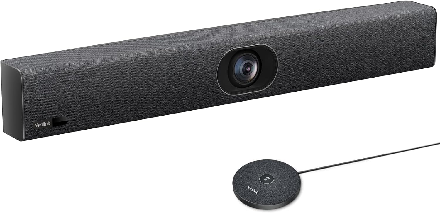 Yealink UVC40 E2 and Expansion Mic (VCM35) HD Video and Audio Conferencing System Bundle for Small to Medium Meeting Room, Ultra HD 4K, 8 Microphone Arrays, AI Auto Framing, Full-Duplex