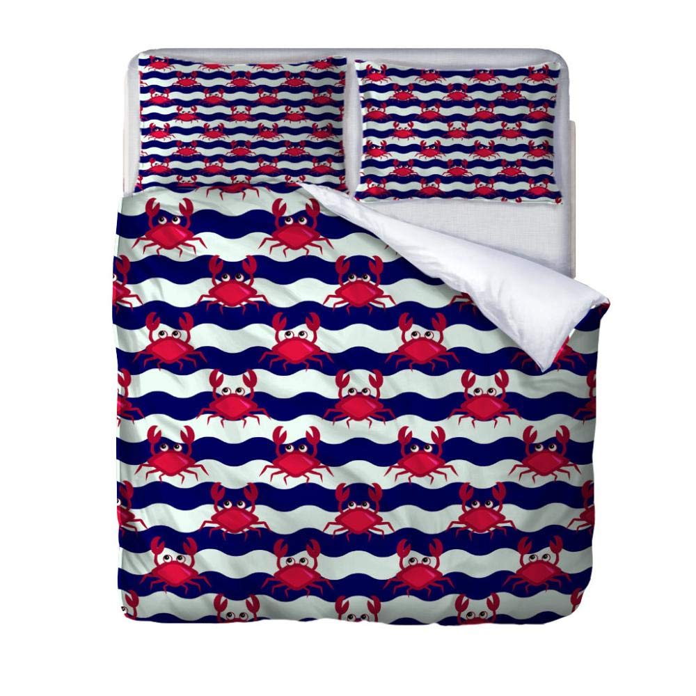 Double Duvet Cover Set 3D King Size Red Crab Printed Quilt Bedding Set,3Pcs With Zipper Closure In Polyester,1 Quilt Cover 2 Pillowcases 79"X79"/200Cm(W) X200Cm(H)