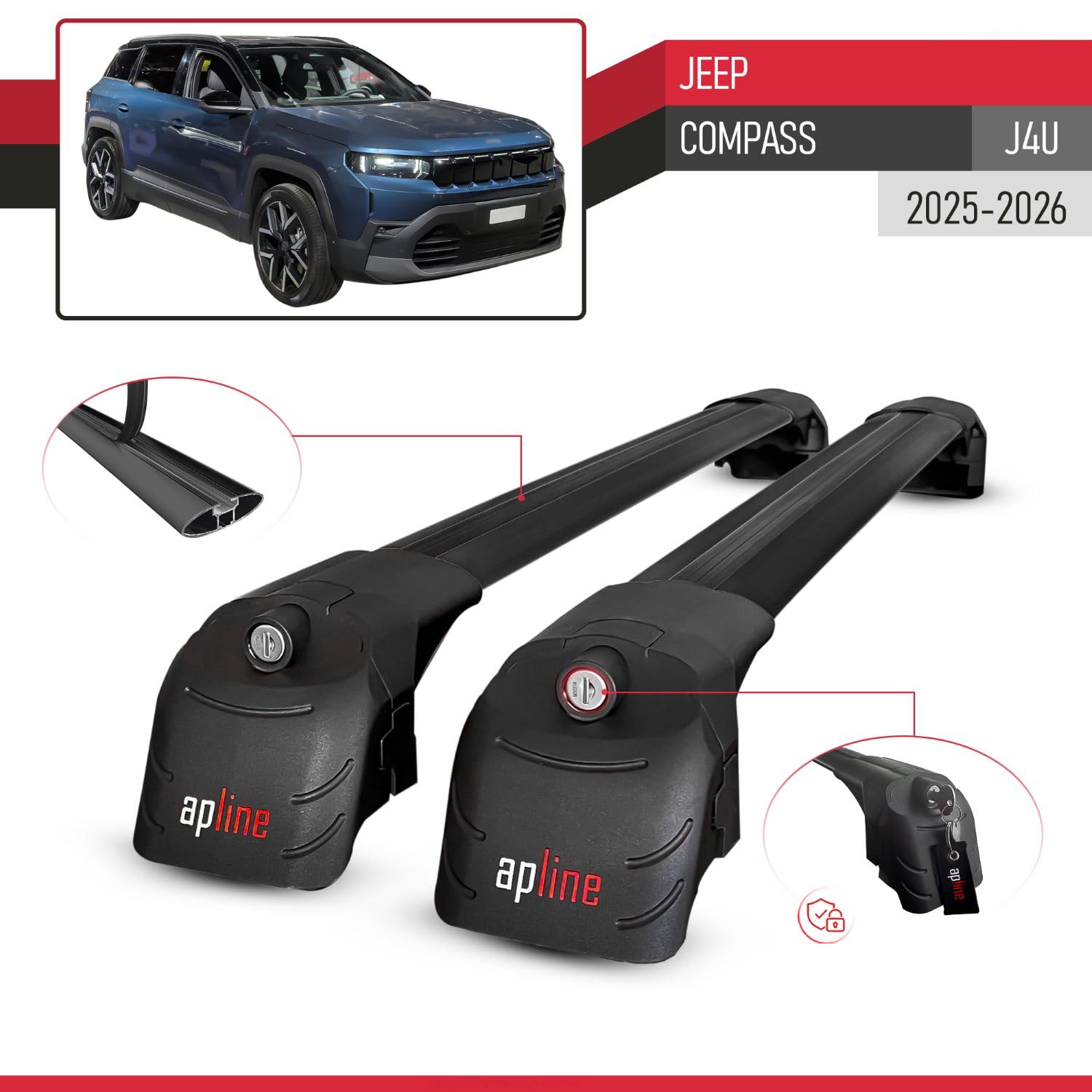 Compatibile con Jeep Compass (J4U) 2025-2026 ACE-2 modello Barre Tetto Portapacchi Auto Barre Portatutto Nero Alluminio Barre