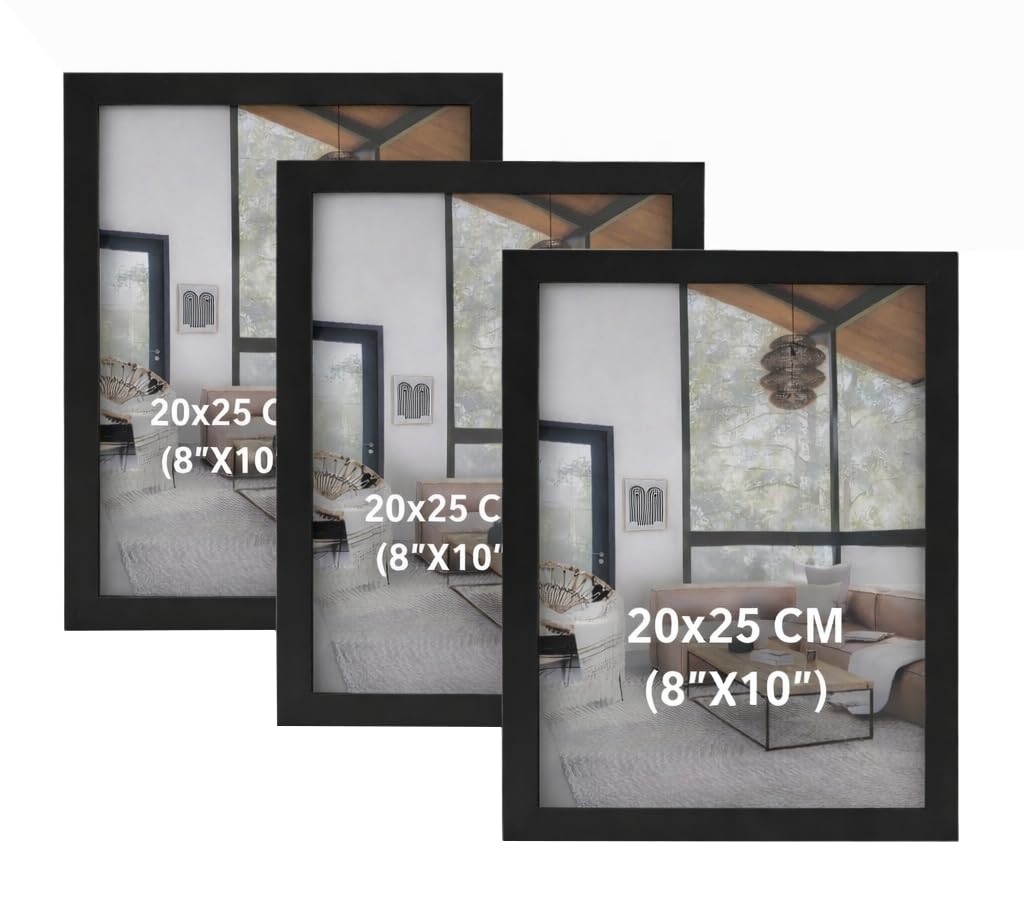 BH | 8x10 Picture Frames Black | Set of 3 | 20 x 25cm | Tabletop and Wall Mounting | Photo Frame with Glass Cover | Vertical & Horizontal Display for Living Room, Bedroom and Office - by Best House