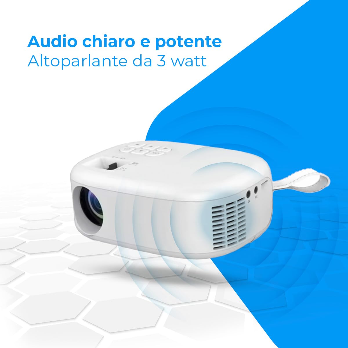 NK Mini proiettore portatile supporto 1080P e 6.500 lumen - Alta risoluzione LED, altoparlante integrato, ingresso USB, HDMI, AV, auricolare, dimensioni 30"-120", compatibile cellulare, tablet, PC,