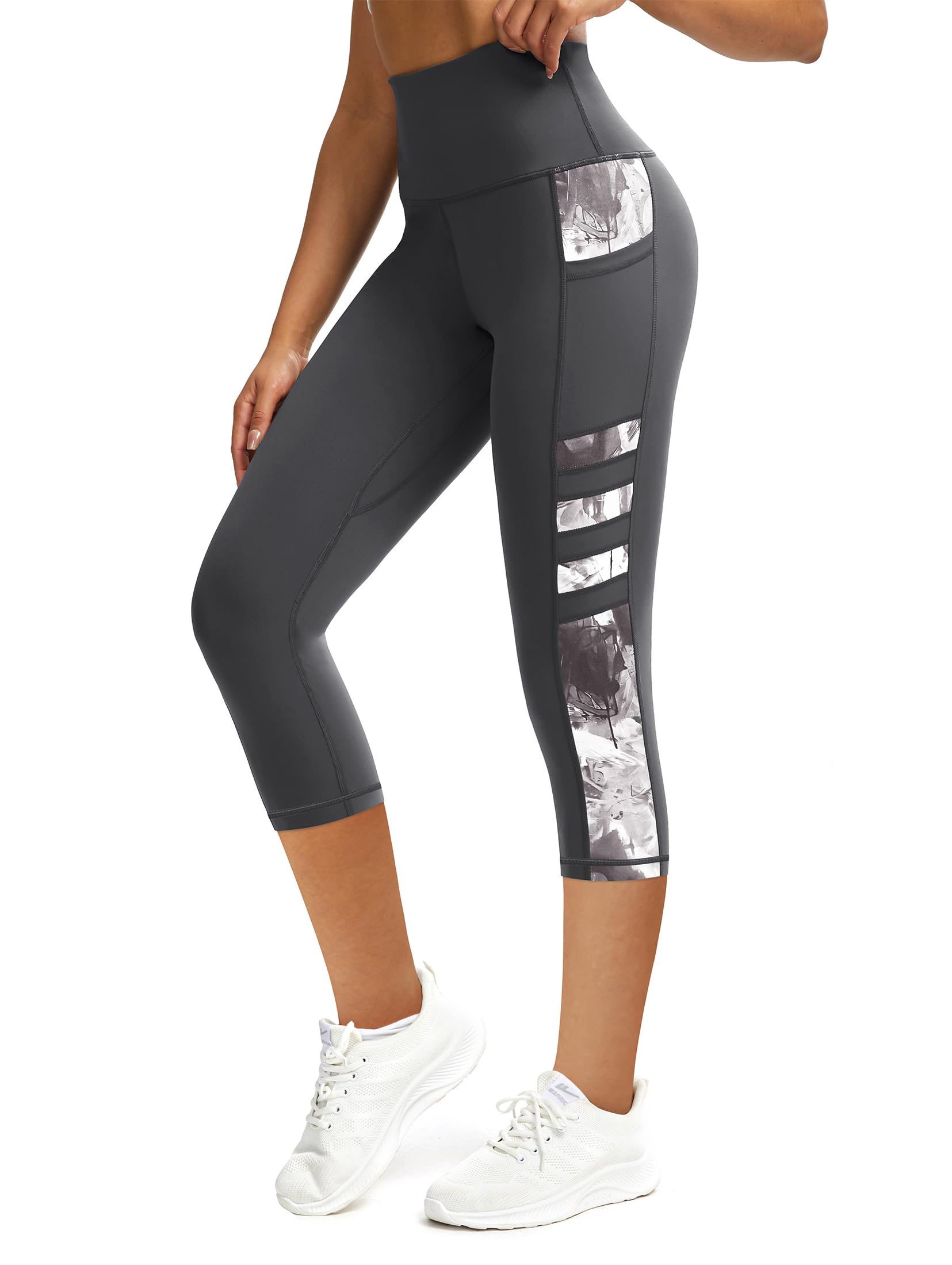 Legging de sport pour femme avec poches, opaque, taille haute, pantalon de fitness 3/4, pantalon de course, legging de gym