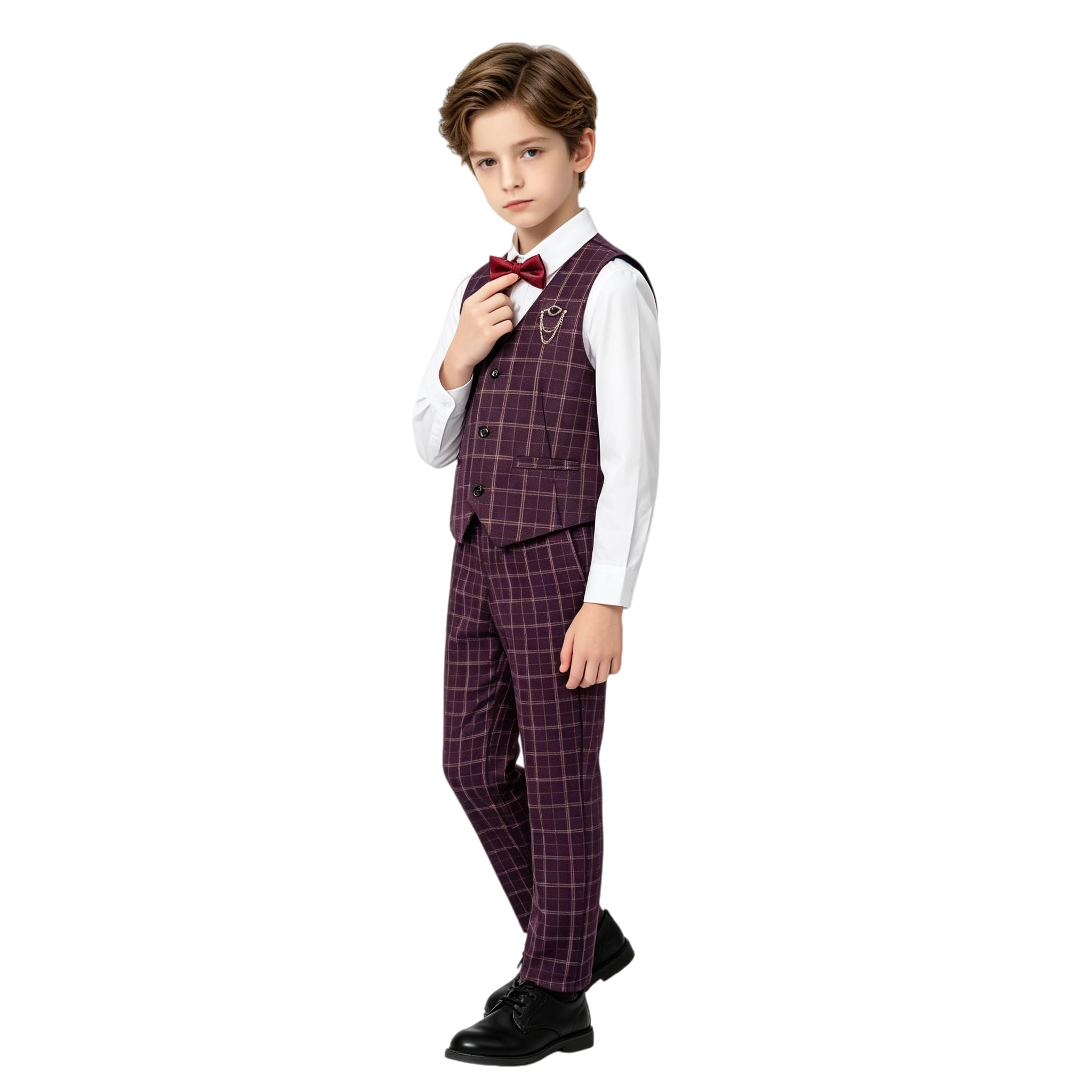LOLANTA 4 Piezas Conjunto de Chaleco de Traje para niños, Chaleco Chaque, Pantalones,Camisas,Pajarita