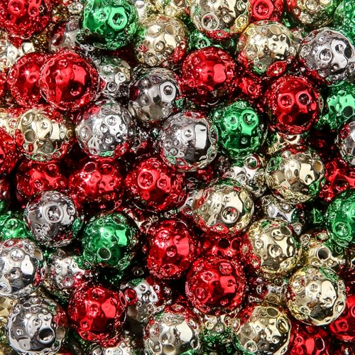 ANCADN 16mm Xmas Acrylic Beads 100pcs Christmas Style Bead Red&Green&Golden&Silver Bubblegum Beads DIY Beading Hairband Bracelets Necklace Craft for DIY Jewelry Making (Christmas yunshi)