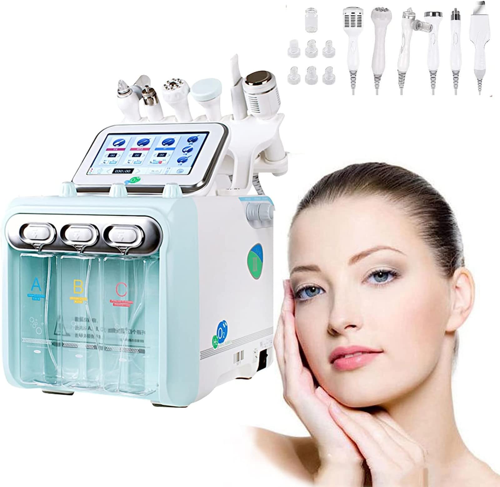 TEMSOOM Hydrogen Oxygen Facial Beauty Machine, 6 in 1 Hydrodermabrasion Machine for Deep Cleaning, Multifunctional Skin Tightening Cáre Small Bubble Face Cáre Machine A