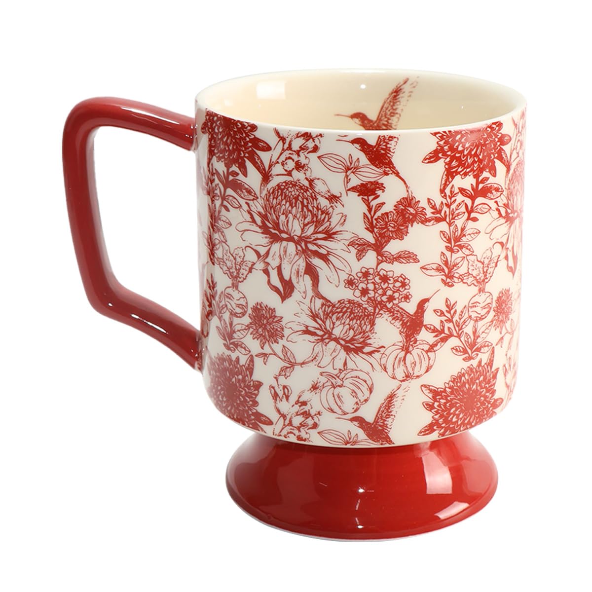 Batum Lot de 2 tasses à café en porcelaine de qualité supérieure - Tasse à boire avec poignée - Tasse en céramique vintage avec base haute - Motif floral - 400 ml (rouge)