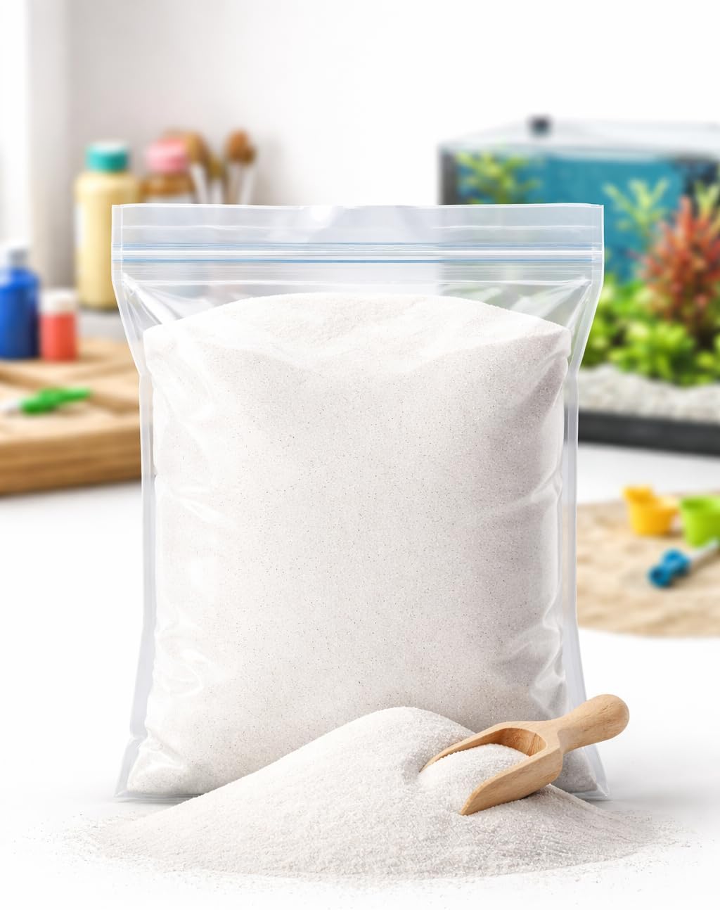 Premium fine White Quartz Sand, 50 lb Bag, Clean, Soft, and Naturally Bright. Ideal for Arts and Crafts, Aquariums, terrariums, sandboxes, Sensory Play, décor, and Specialty Projects.