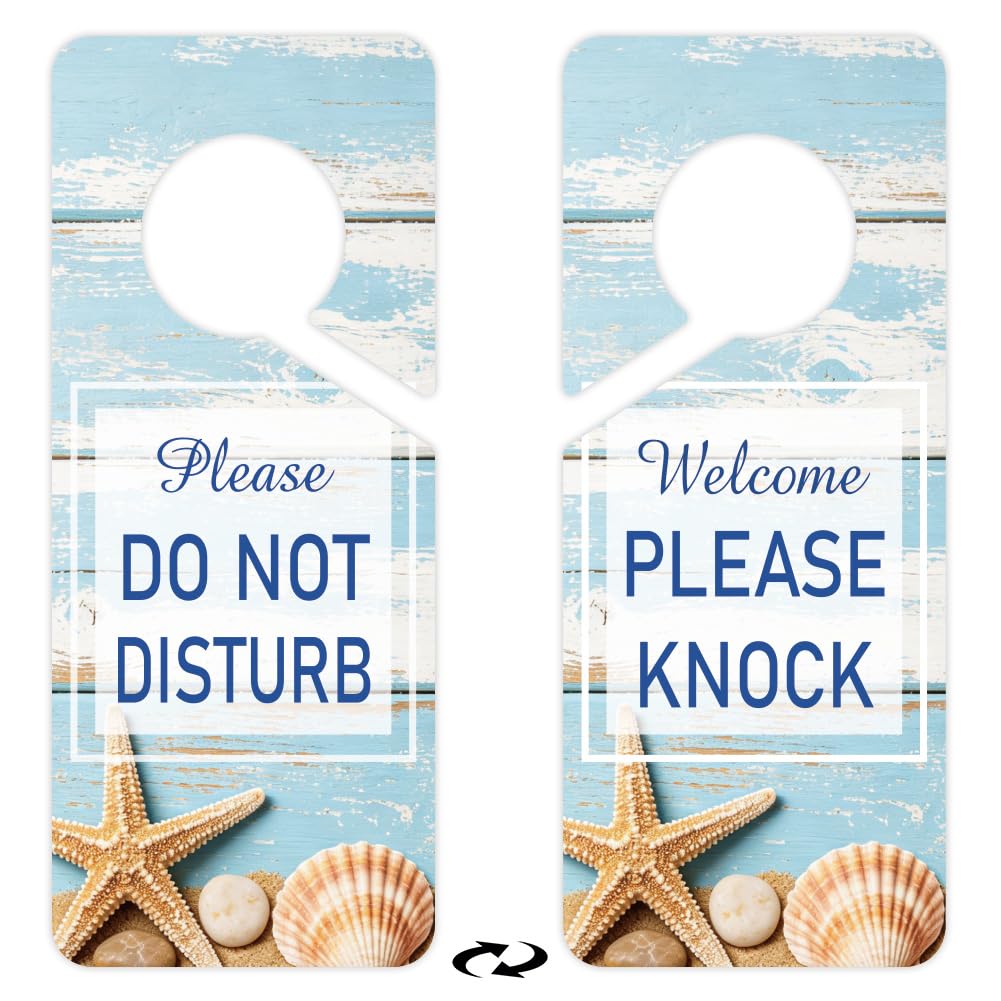 PRESSINART 2Pcs Do Not Disturb Sign Blue Starfish Shell Design 9 x 4 Inch