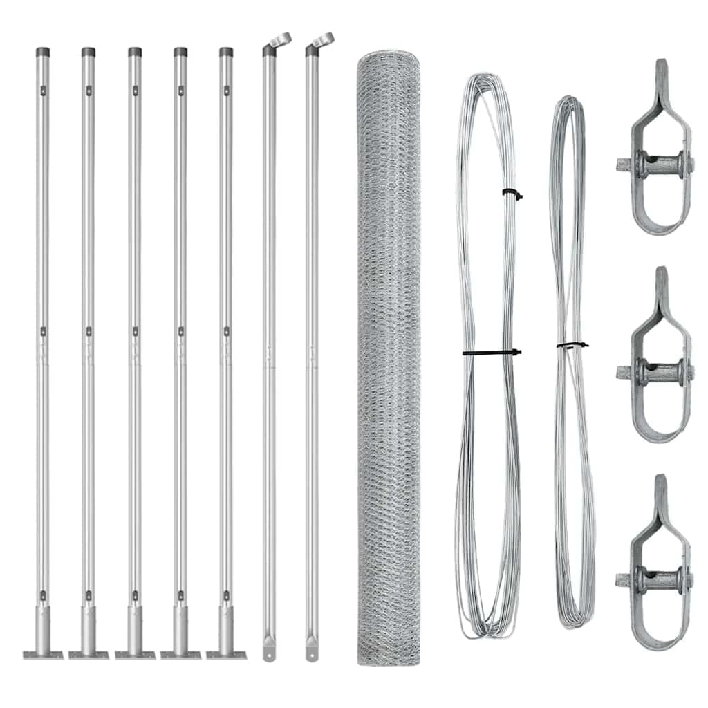 Steel Fence Post Set 10 x 1.6m Silver 25mm Mesh Garden Security Barrier for Pet Enclosure Terrace Yard Border Corrosion Resistant Outdoor