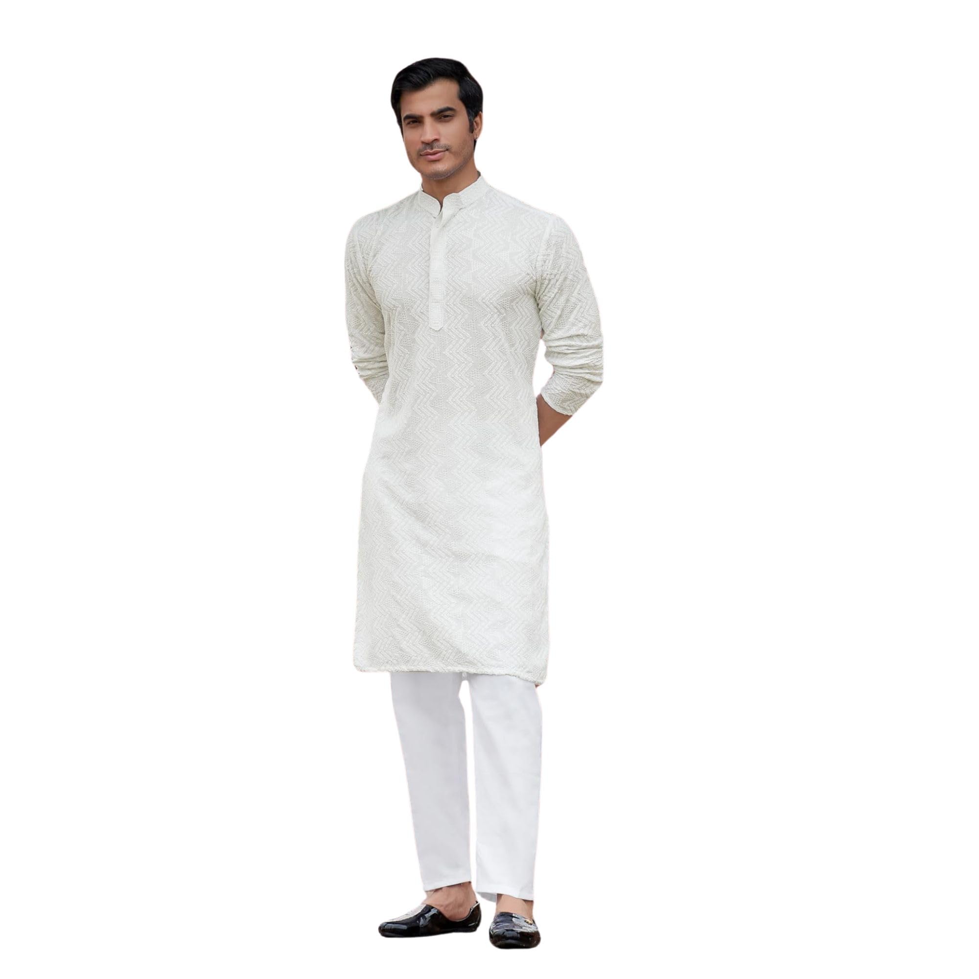 indiroop Men’s Kurta with Cotton Blend & Sequin Embellishments – Perfect for Festive Occasions Regular Fit Kurta Pajama Casual, Festive Ethnic Outfit Kurta Set for Men-picture-41