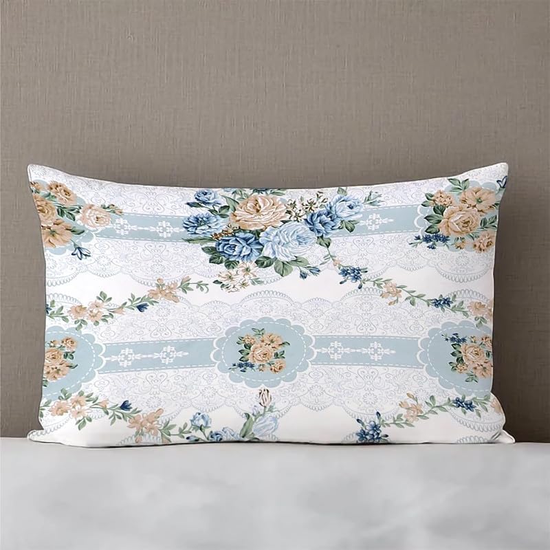 Image of Premium Cotton Fitted Bedsheet King Size Bed with 2 Pillow Covers | All Around Elastic | 220 TC | Wrinkle Free & Breathable | Deep Pocket Fits Mattress Upto 10 Inches | Bed Cover- Blue Floral