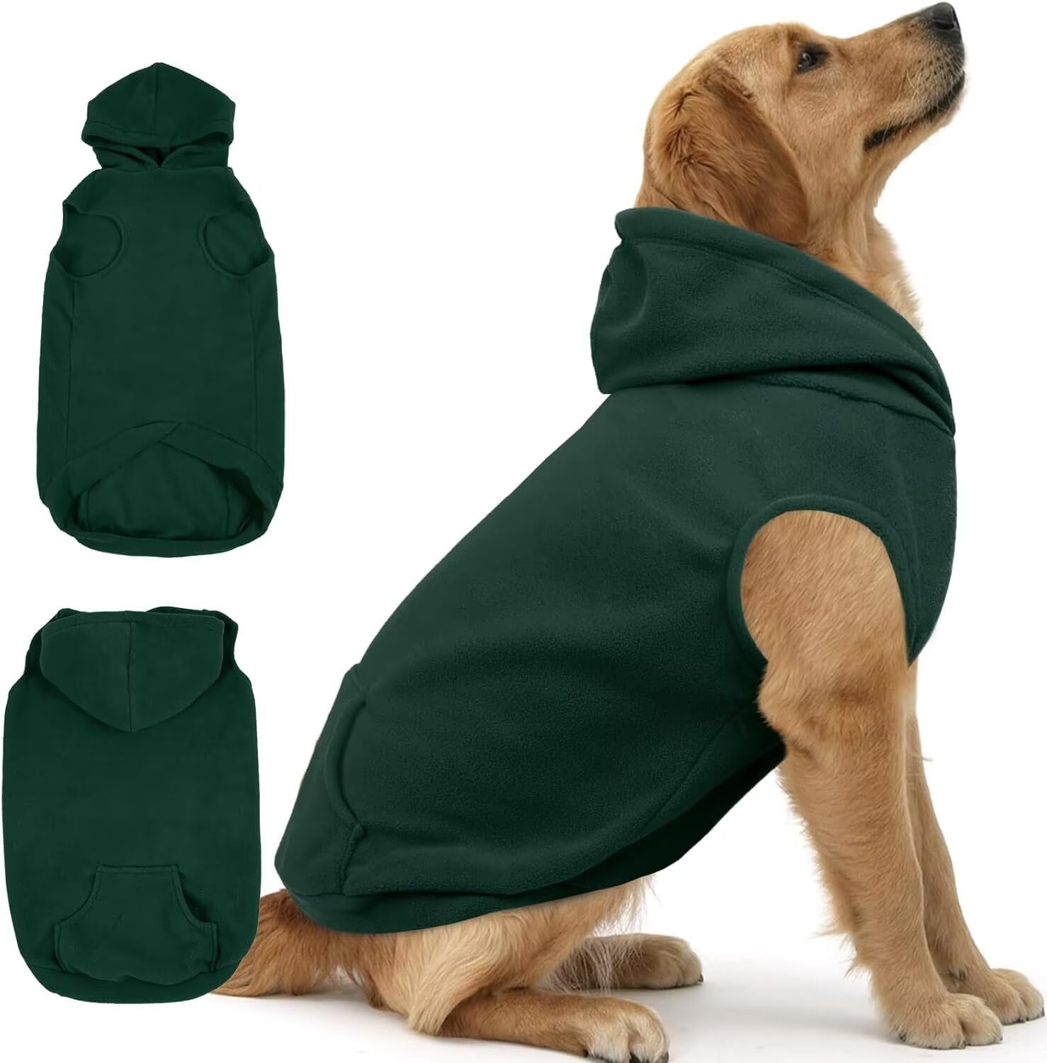 IECOii Dog Sweatshirt for Large Dogs,Hooded Fleece Dog Vest with Leash Hole,XXXL Pet Jumper Large Size Doggy Winter Clothes,Large Breed Dogs Sweatshirt Pet Hoodies,Labrador,Golden Retriever,Green,3XL