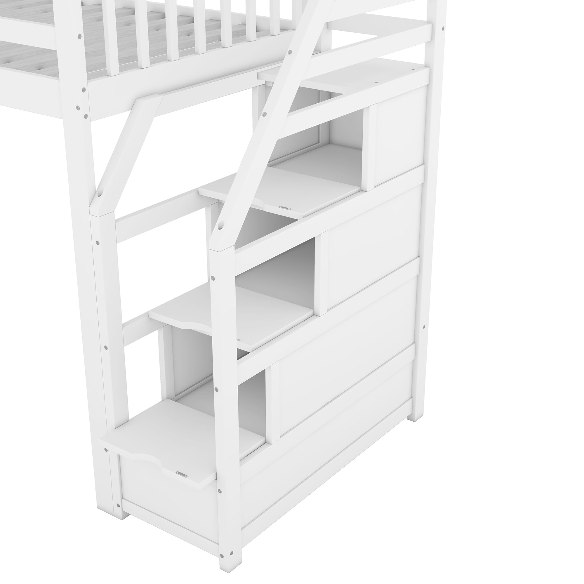 Kinderbett mit Rutsche und Treppe (Ablageleiter), Hochbett 90x200cm, Bett mit Lattenrost & Rausfallschutz, Bettrahmen aus Massivholz, für Kinder und Jugendliche, EN747 Zertifiziert, Weiß