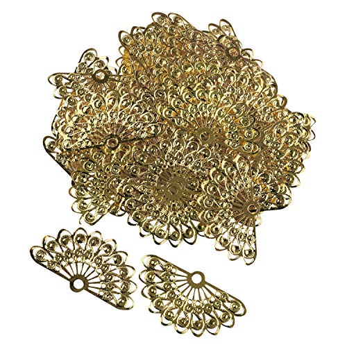 JCBIZ50pcs 38x21mm/1.5"x0.83" Brass Alloy Tiny Gold Semicircular Fan-shaped Metal Flake Sector Pendants Hairpin Necklace Bracelet Charms Craft Supplies for DIY Jewelry Making