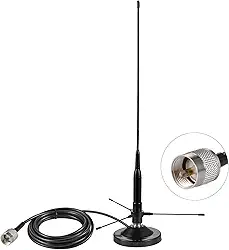 UHF VHF Dual Band 136-174MHz 400-470MHz Antena de chicote macio de montagem de base magnética com kit de plano de terra, antena de rádio amador móvel para veículo com conector macho PL259 para rádio