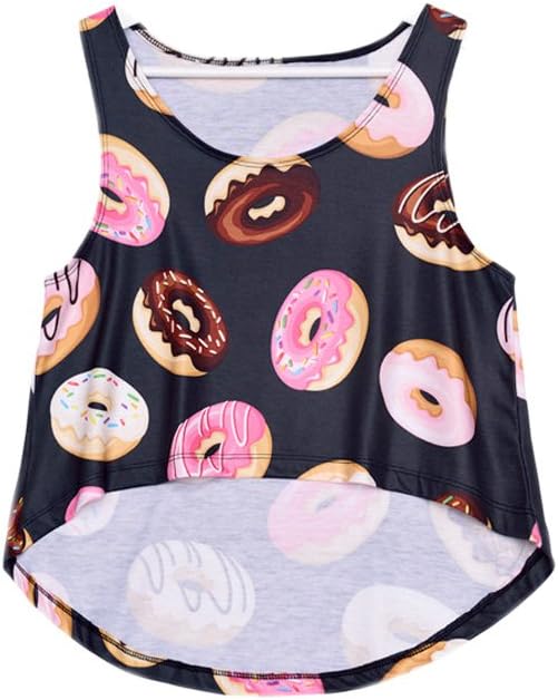2016 Summer Cool Tank Crop Tops 3D Black Donuts Print for Women
