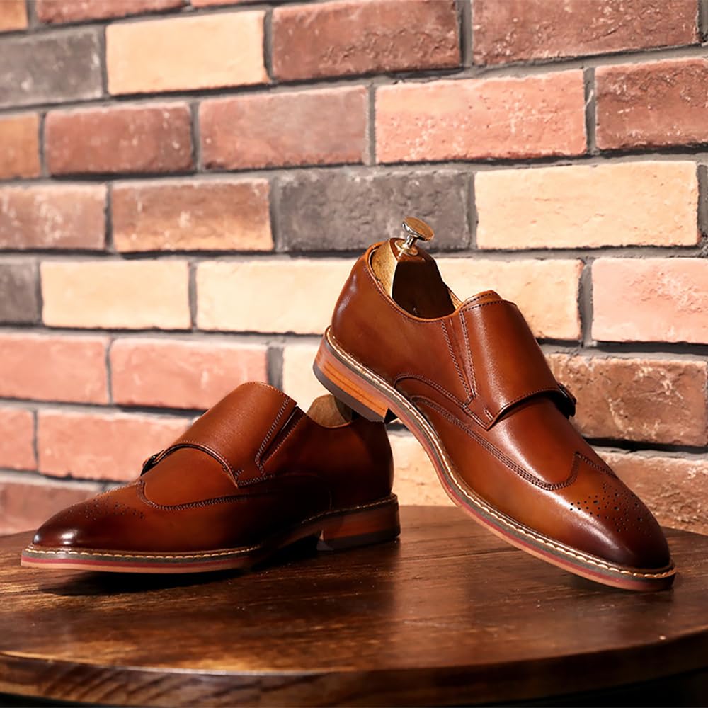 DESAI Hommes Chaussures à Boucle Moine Double Monk Strap Mariage Cuir Oxfords