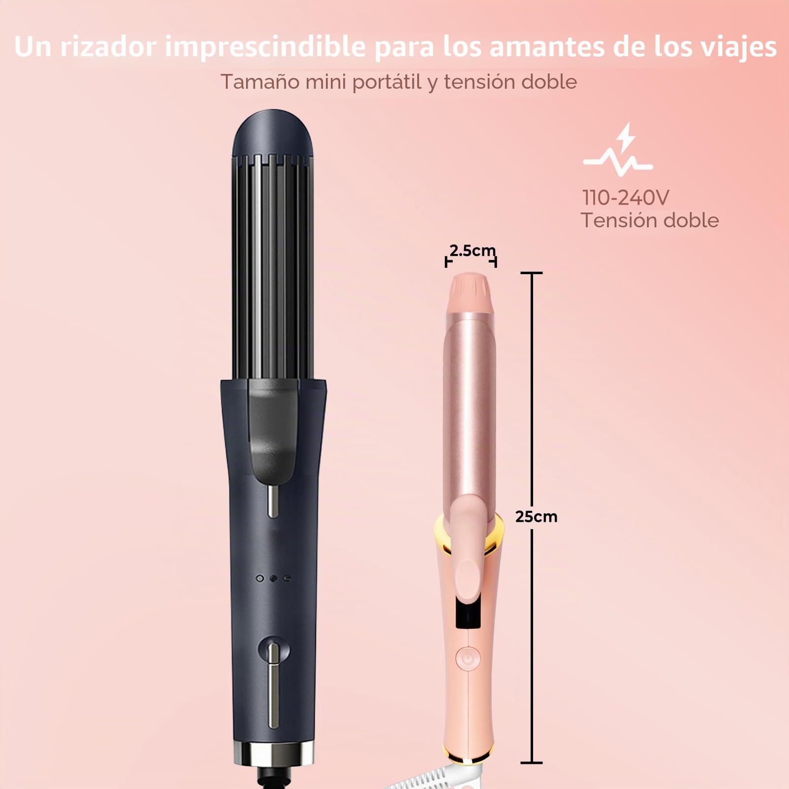 UMIGA Rizador de pelo de 25 mm para pelo corto, rizador de pelo de viaje con pantalla LCD, 5 temperaturas ajustables 120-200 ℃, doble voltaje rizador con abrazadera