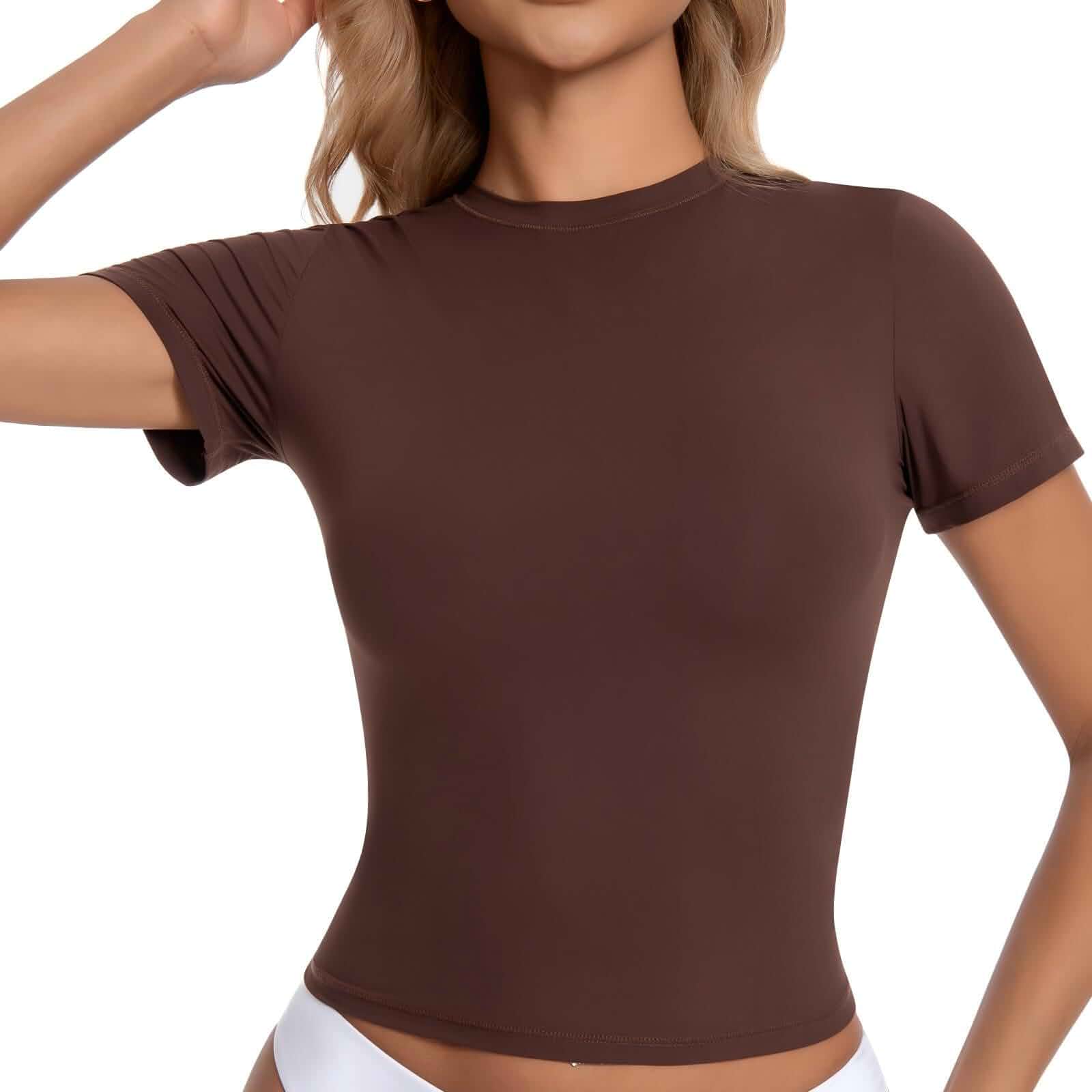 LanGui Womens Short Sleeve T Shirts - Cotton Tshirt Crew Neck Fitted Basic Tee Soft Cute Y2K Tops for Summer Trendy Going Out Slim