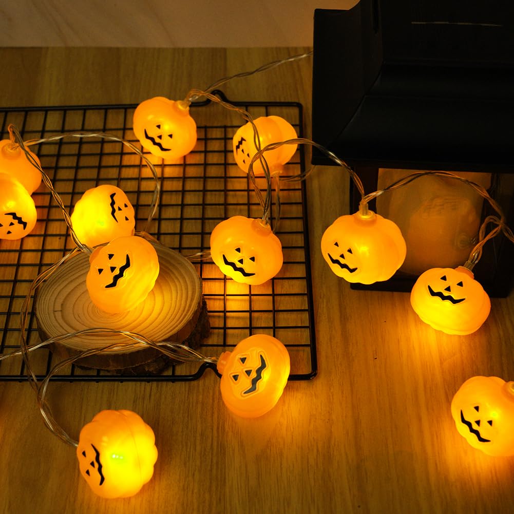 AUAUY Halloween Orange Pumpkin Lights, 2 Modes 3 Meters 20 LED Halloween Pumpkin String Lights Battery Operated, Halloween Decoration Lights for Indoor Outdoor Garden Home Party Bar
