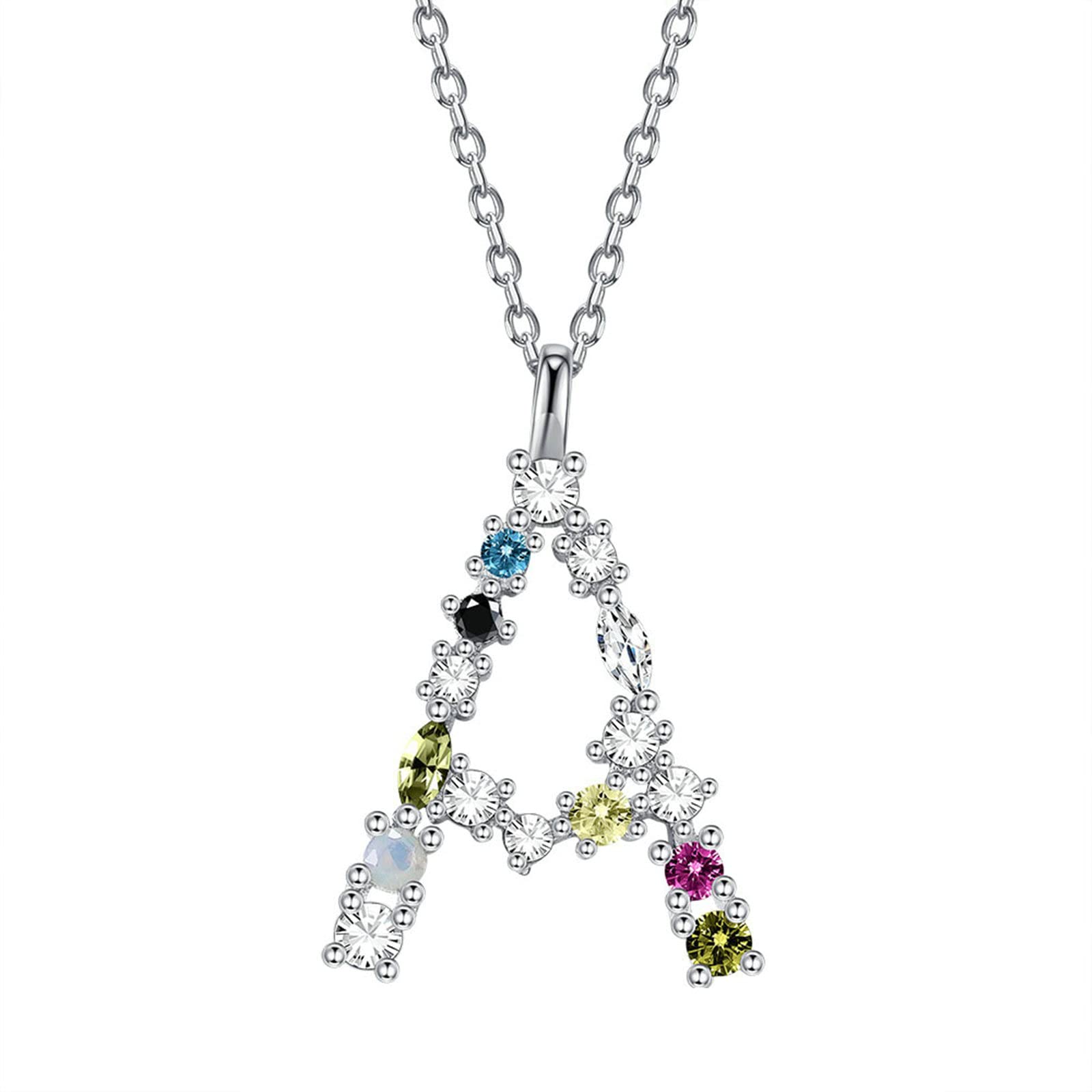 Collar con colgante, collar de plata de ley para mujer, 26 letras, Circonia cúbica