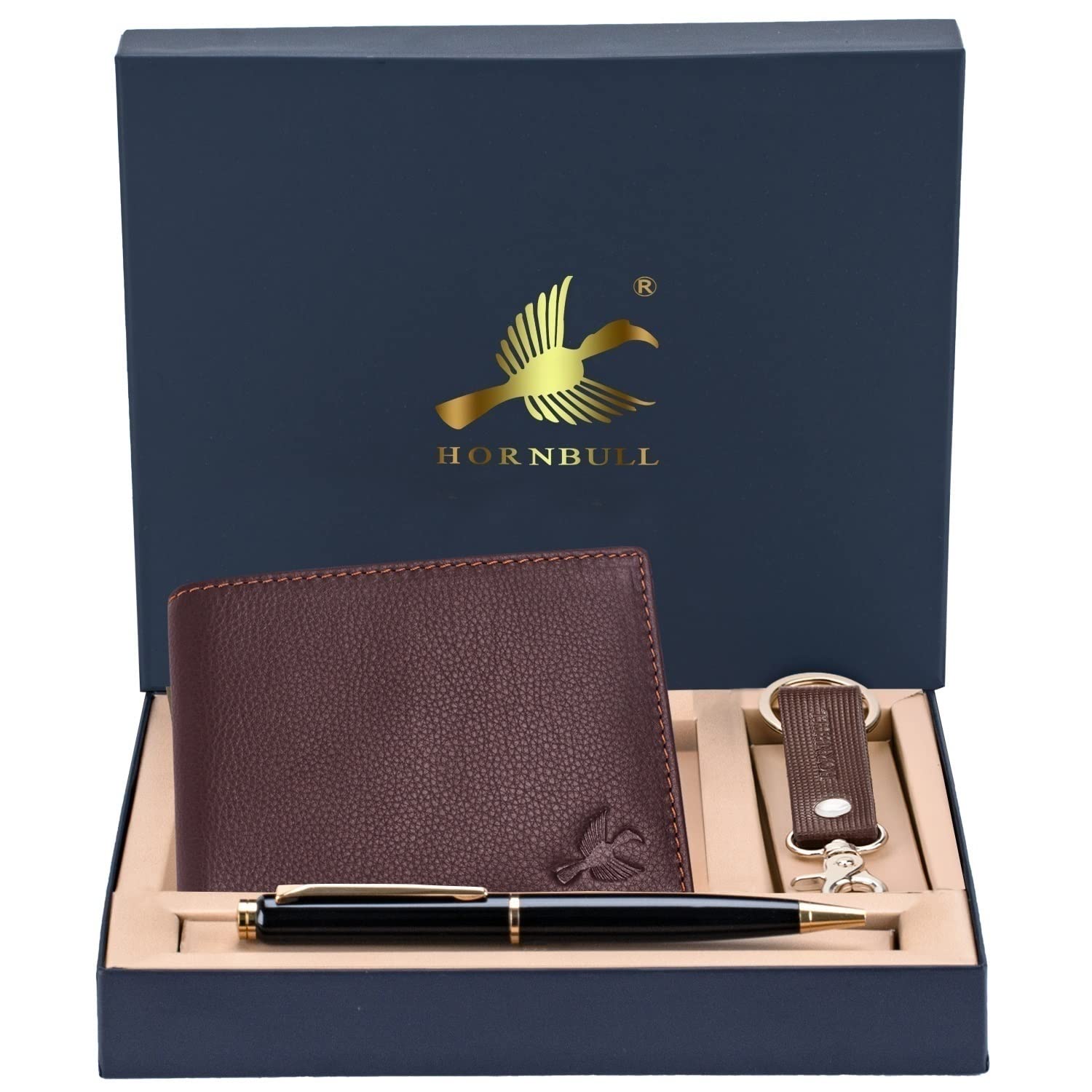 HORNBULL Maddison Brown Leather Wallet for Mens, Keyring & Pen Combo Gift Set for Men | Wallet Men Leather Branded - Image 2 thumbnail