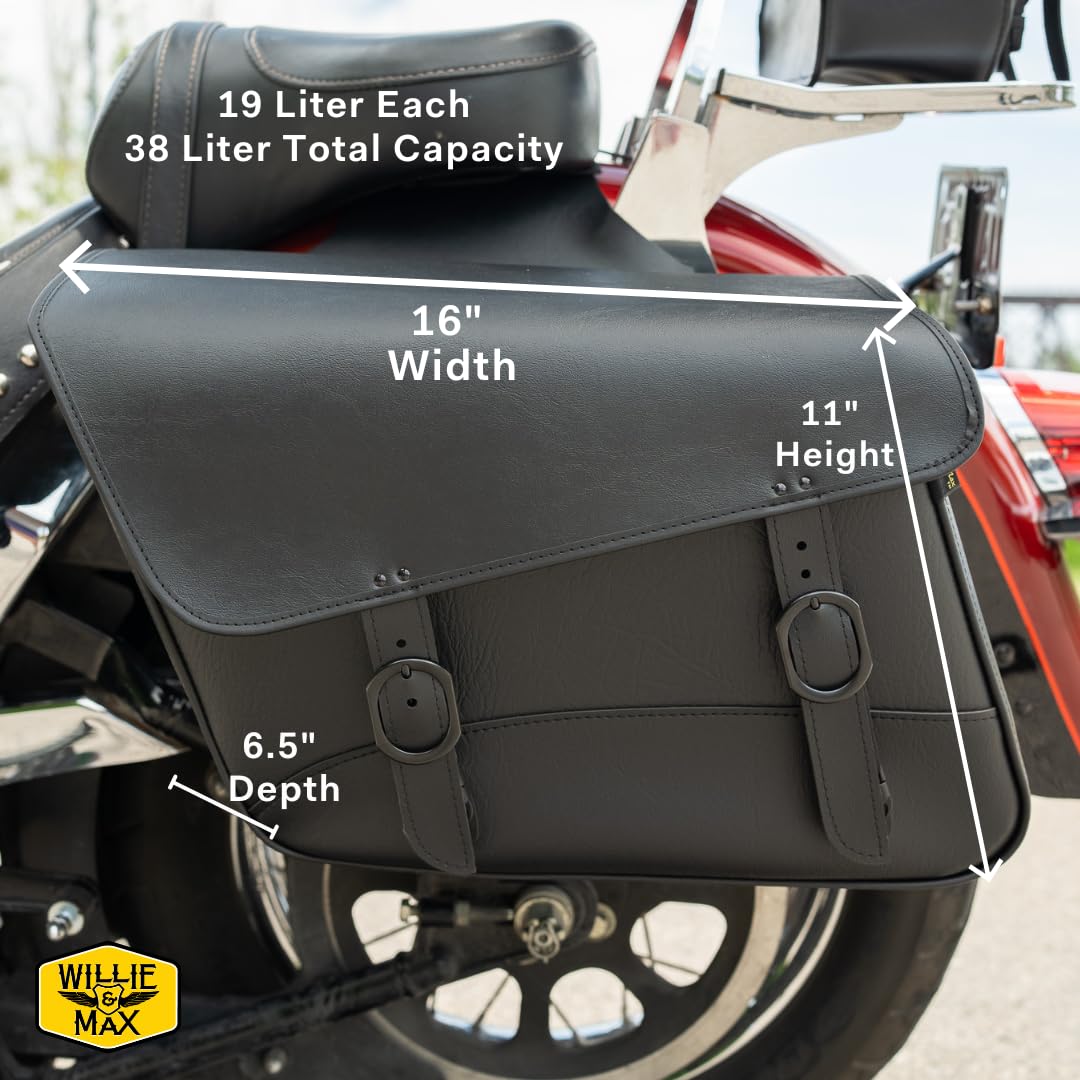 Willie & Max Satteltaschen – Deluxe Slant & Compact Slant, Schwarzes Synthetik-Leder, Für Motorräder
