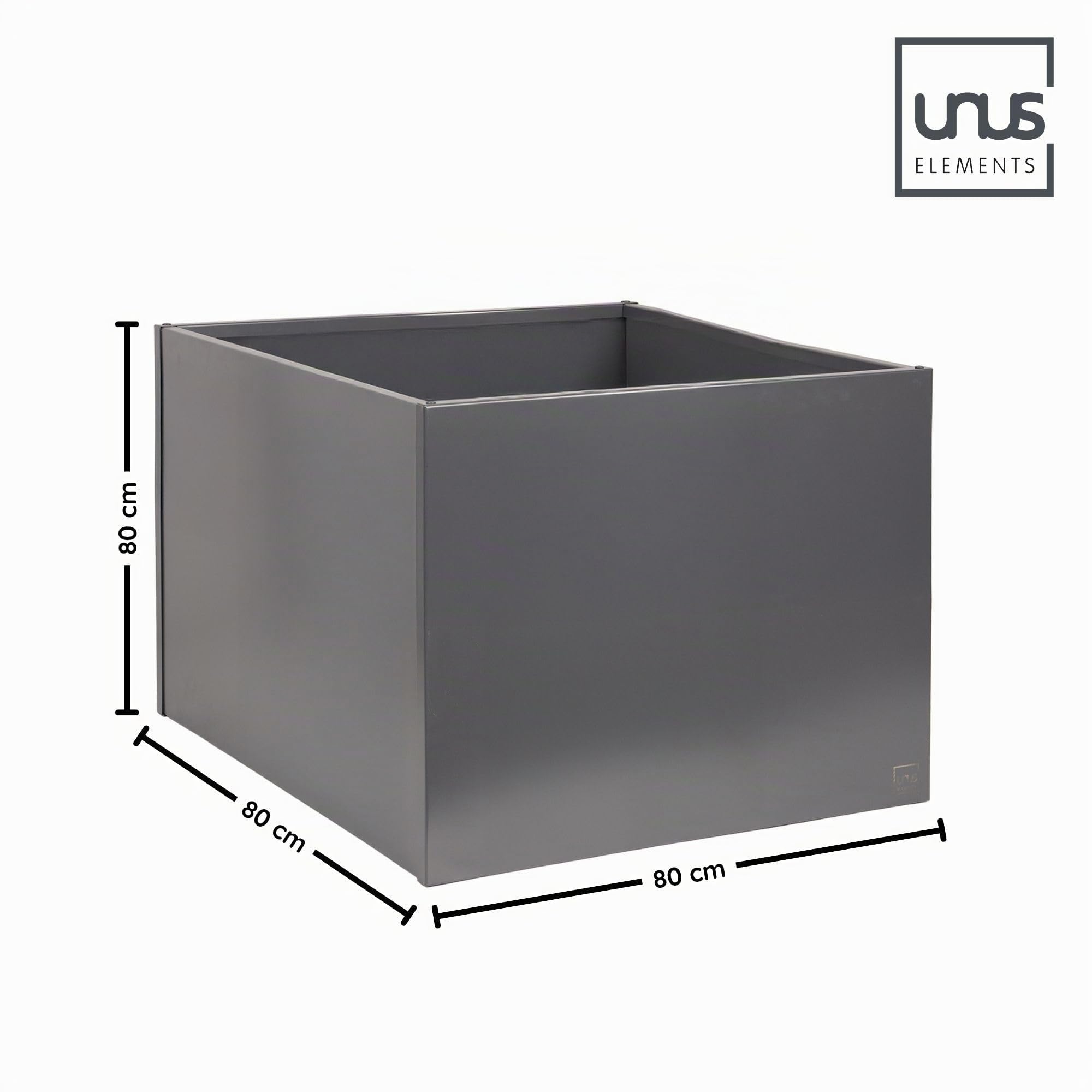 UNUS Pot de fleurs carré - 80 x 80 x 80 x 80 cm - Anthracite - Résistant aux intempéries - Moderne - Rectangulaire - Pour jardin, terrasse, balcon - 80 x 80 x 80 cm