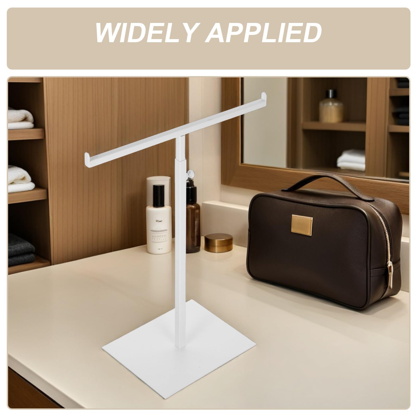 Soporte Expositor Blanco para Bolsos de Acero Inoxidable Altura Ajustable y Diseño Estable para Tiendas de Ropa y Hogar