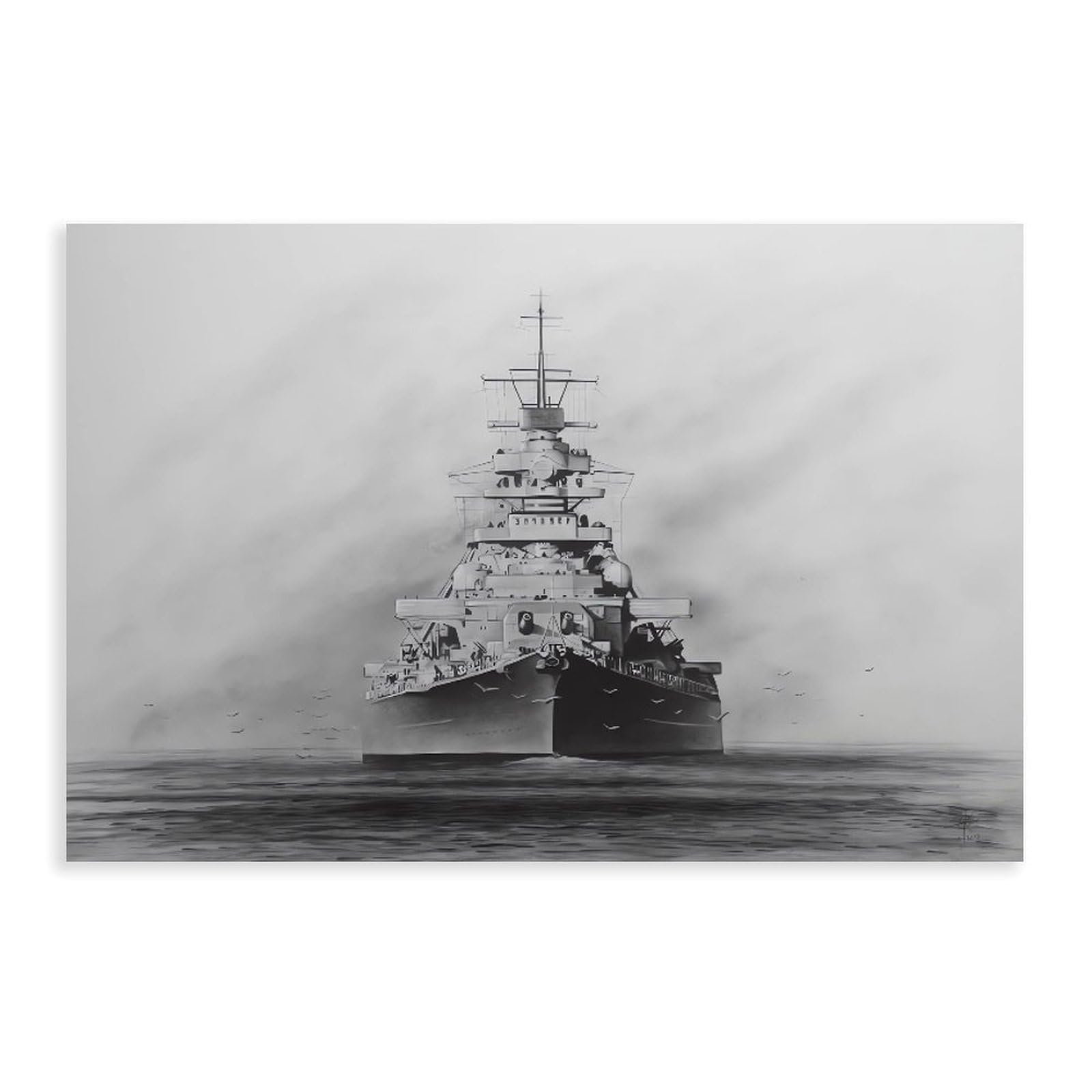 Qnvjqkdsi Unframe Battleship Bismarck Black And White Art Canvas Poster Wall Art Decor Print Picture Paintings For Living Room Bedroom Decoration 24" L X 36" W
