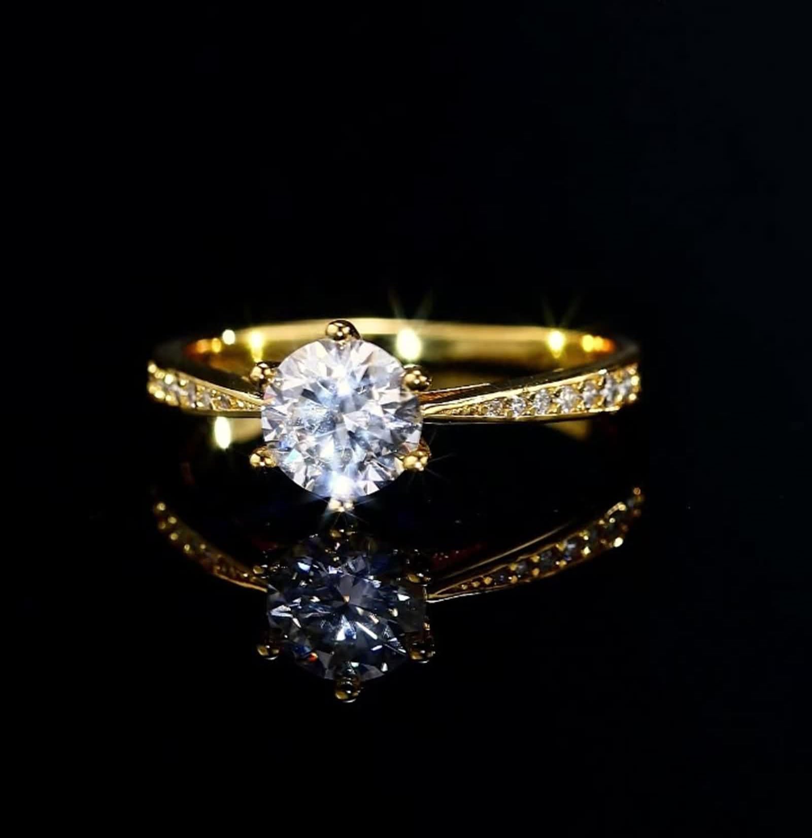 KnSam Anillo de compromiso auténtico Au 375/585/750 de oro, 6 garras con diamante creado en laboratorio, oro amarillo de 9 K/14 K/18 K, talla 47 – 65