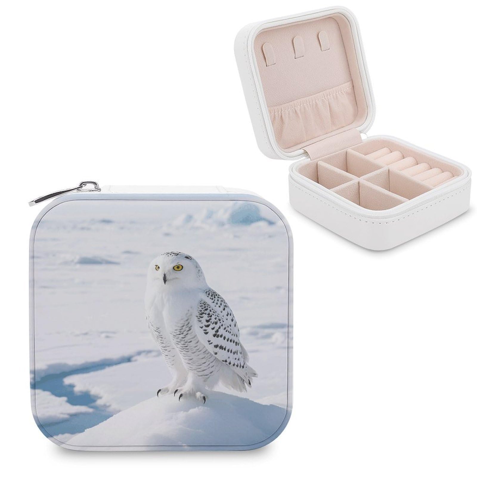 VstaDank White Owl Jewelry Box for Women Jewelry Organizer Storage Case with Zipper Mini Travel Jewelry Case Cute Trinket Organizer Leather Portable Jewelry Storage Box