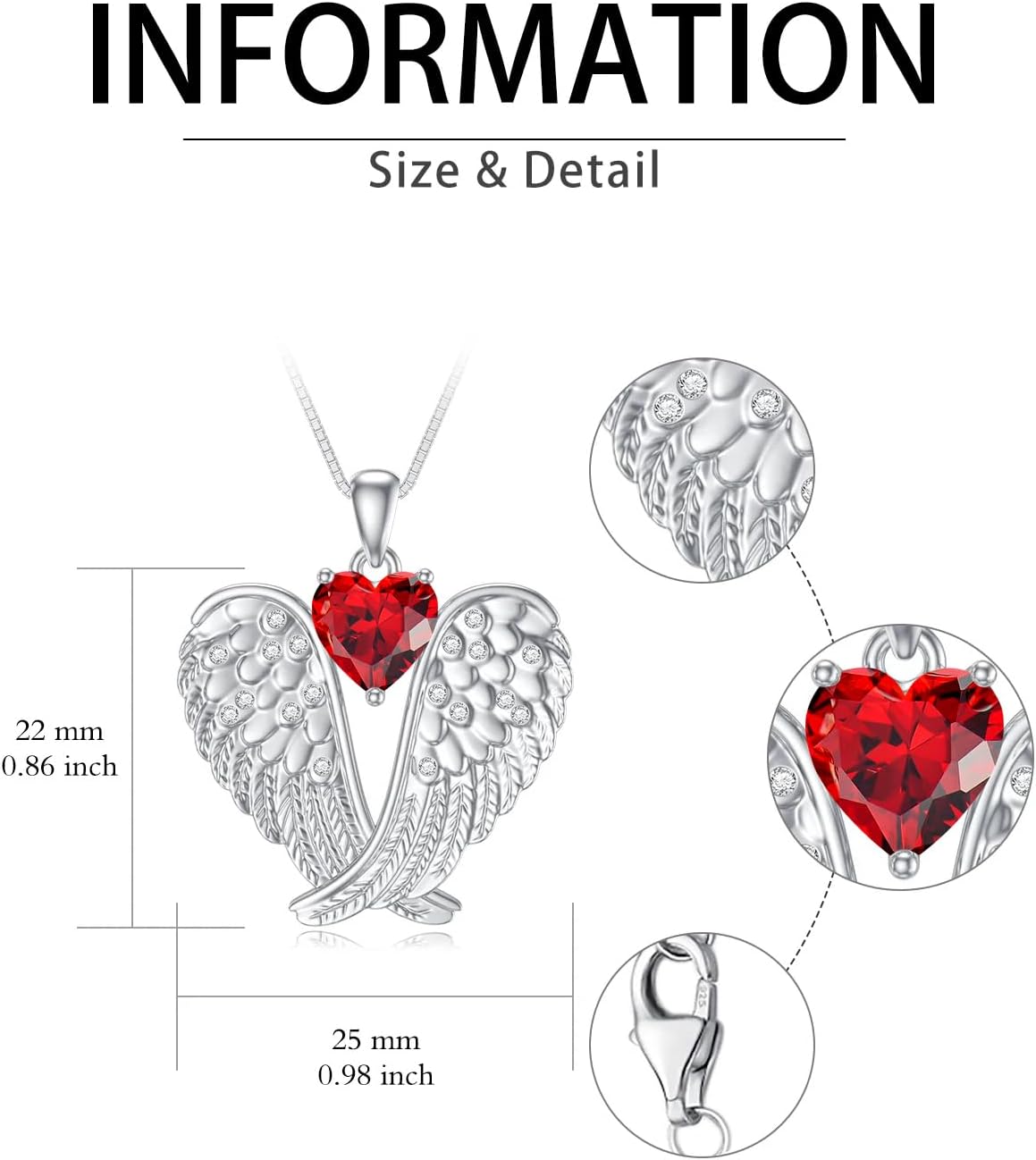 Birthstone Angel Wings Necklace for Women 925 Sterling Silver Guardian Angel Necklace Pendant Birthstone Jewelry Birthday Valentines Day Mothers Day Gifts for Women - Image 2