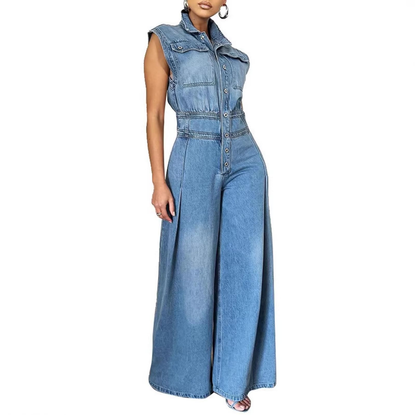 Tute Salopette di Jeans Pantaloni a Gamba Larga Casual Tute Intere in Jeans