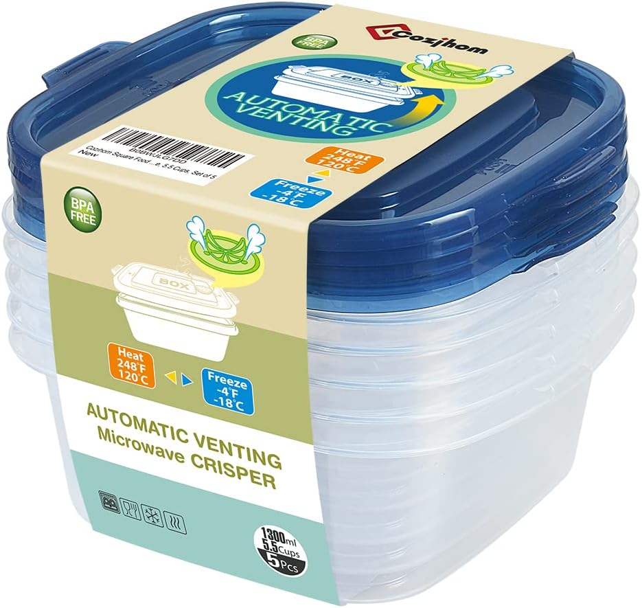 Cozihom Square Refrigerator Storage Containers With Lid, BPAFree