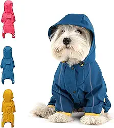 Capa De Chuva Para Cachorro, Jaqueta Impermeável Com Capuz, Furo Guia, Alça Refletiva Cães Pequeno E Médio Porte, Aventuras Ao Ar Livre/Caminhadas, Filhote Leve (Azul, M)
