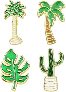 TENDYCOCO 4 Pezzi Spille Bavero Smalto Carino Set Cartone Animato Cactus Cocco Cocco Monstera Spille Vegetali Spille Distintivi per Borse Abbigliamento Decorazioni per Feste Tropicali
