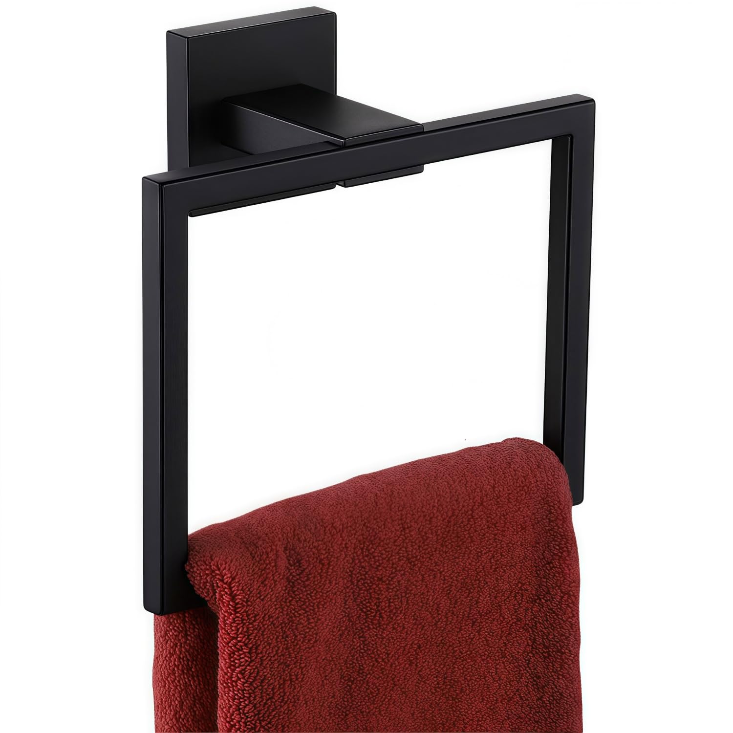 Bathroom Towel Holder,304 Stainless Steel Bathroom Hand Towel Rack,Wall-Mounted Bath Towel Holder,Simple Square Towel Ring (Matte Black)