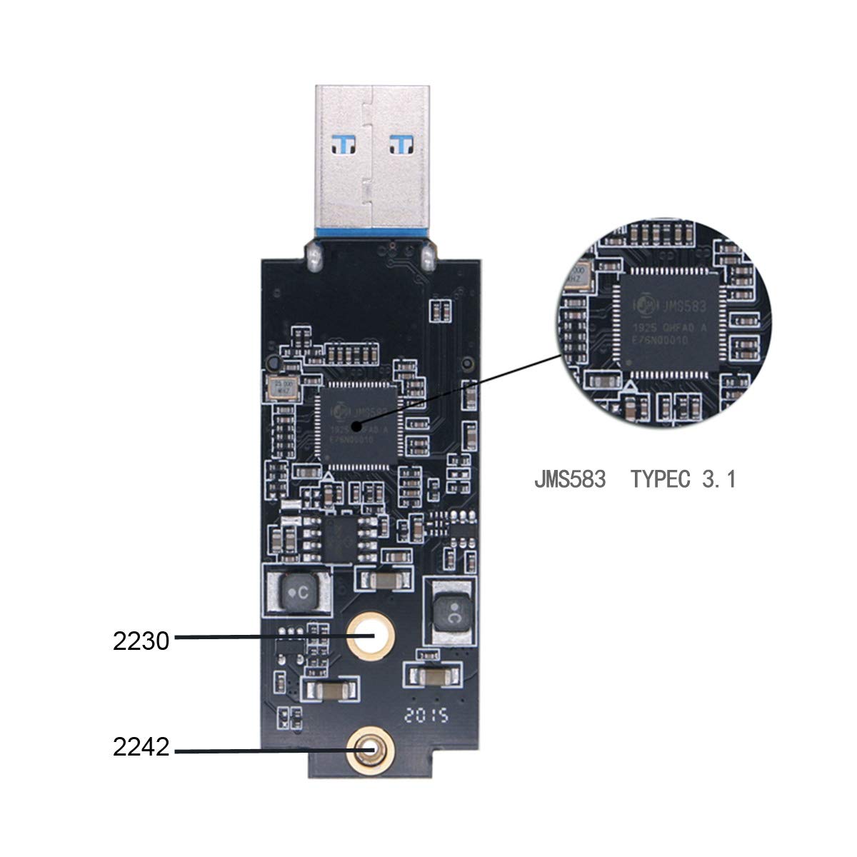USB 3.1 Gen2 10Gbps a NVME PCI-E M-Key Unidad de estado sólido Caja externa 2230/88.268 in 5