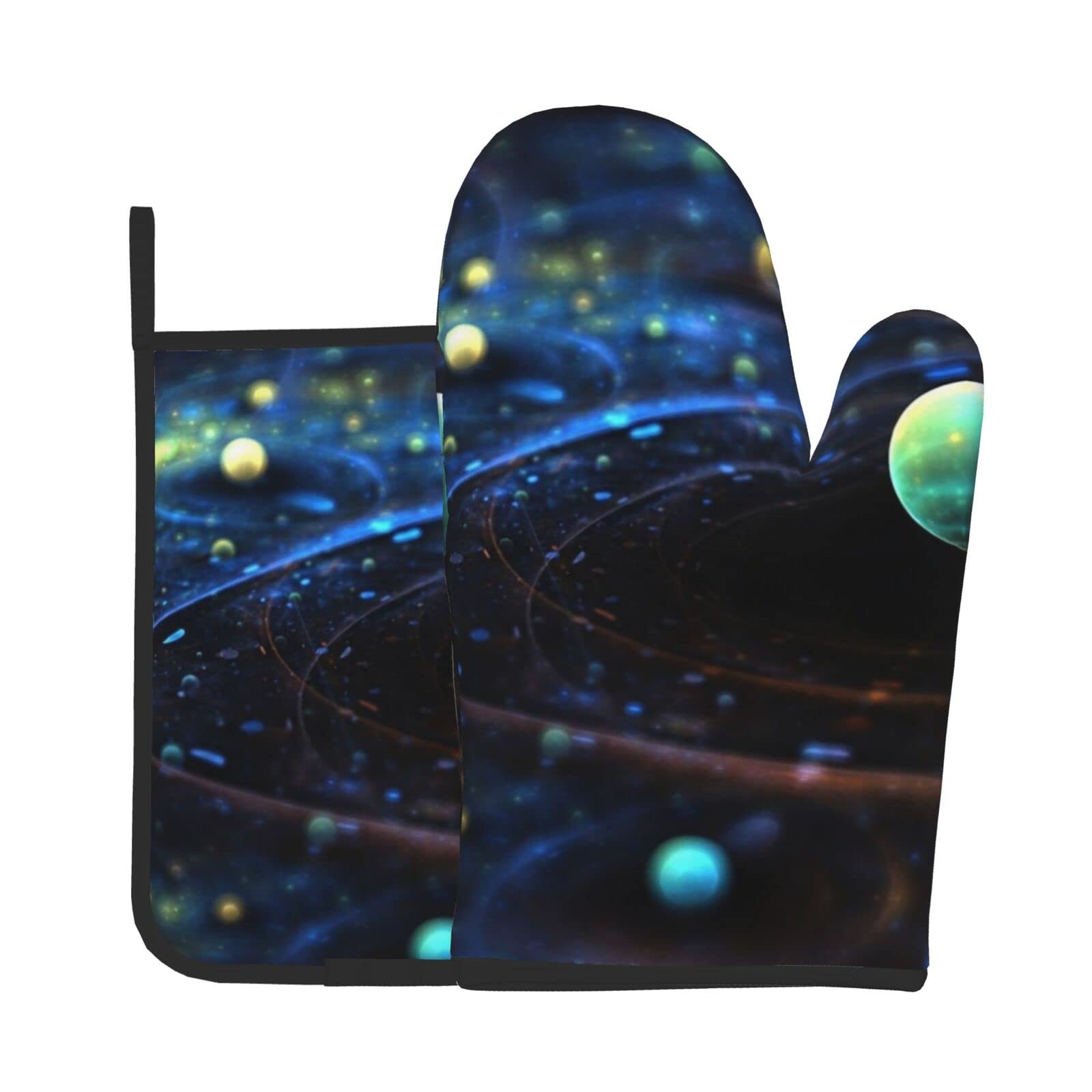Space Planets Printed Oven Mitts And Pot Holders Set, Heat Resistant Oven Gloves Non Slip For Kitchens, Grilling, Cooking, Baking